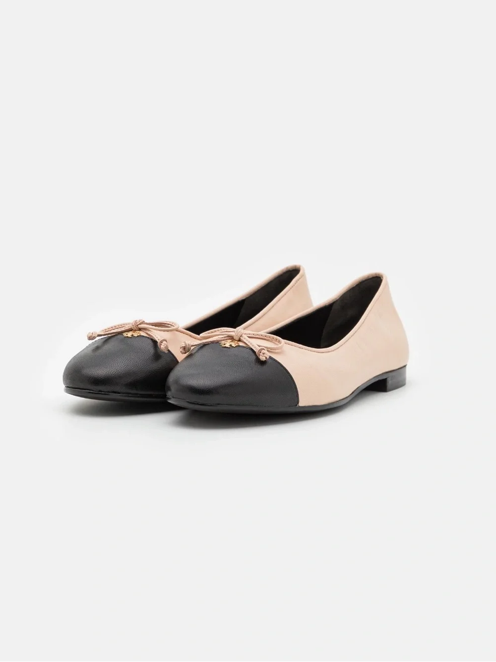 Tory Burch Cap Toe Leather Ballet Flat in Rose Pink & Perfect Black, size 10